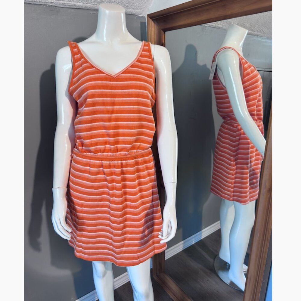 NWT Tangerine Striped V-Neck Tank Dress Size L Summer